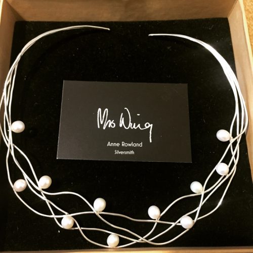 Silver wire wave and pearl collar